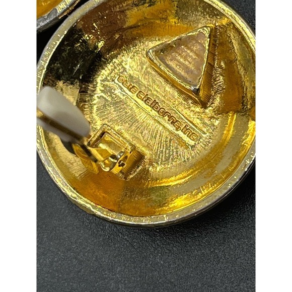 Liz Claiborne Vintage Lg Oval Black Enamel Jewel Crest Clip Earrings - Picture 14 of 16